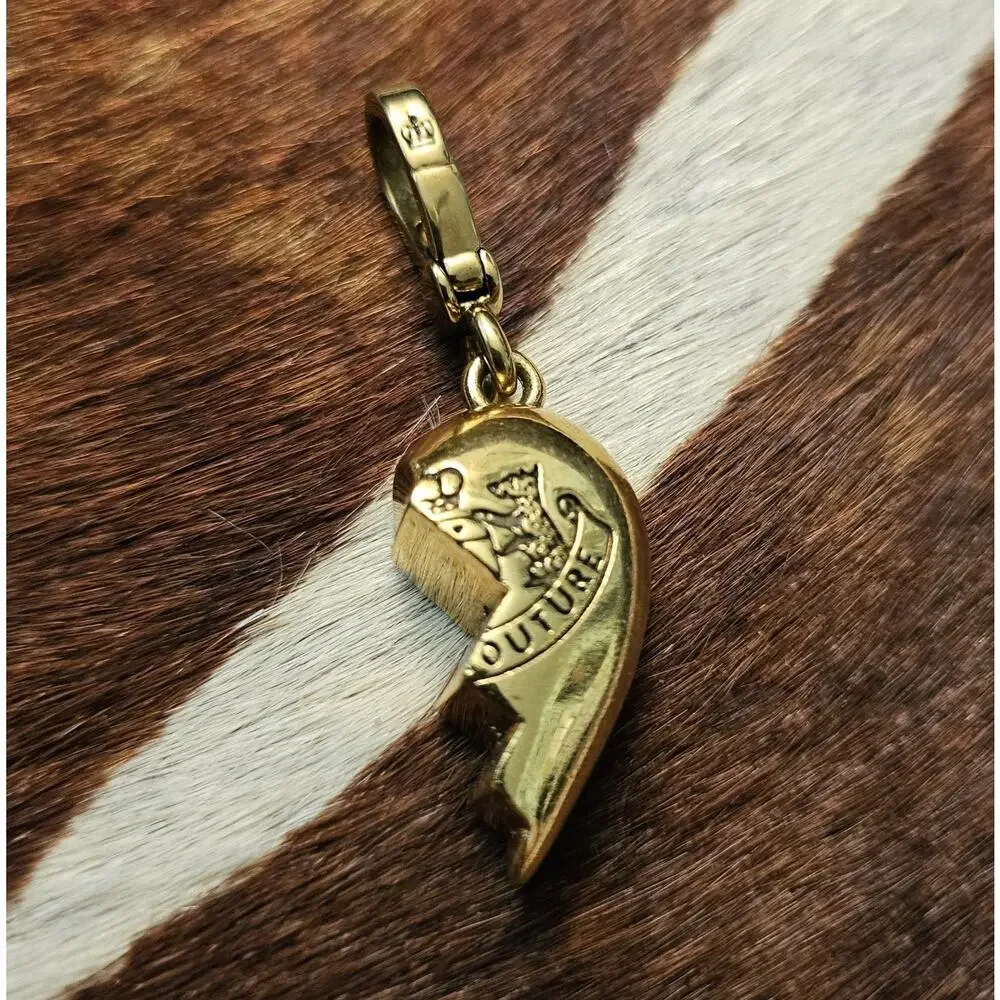 Vintage Y2K Juicy Couture Gold Tone Half/Broken BFF Heart Charm & Bonus Charm